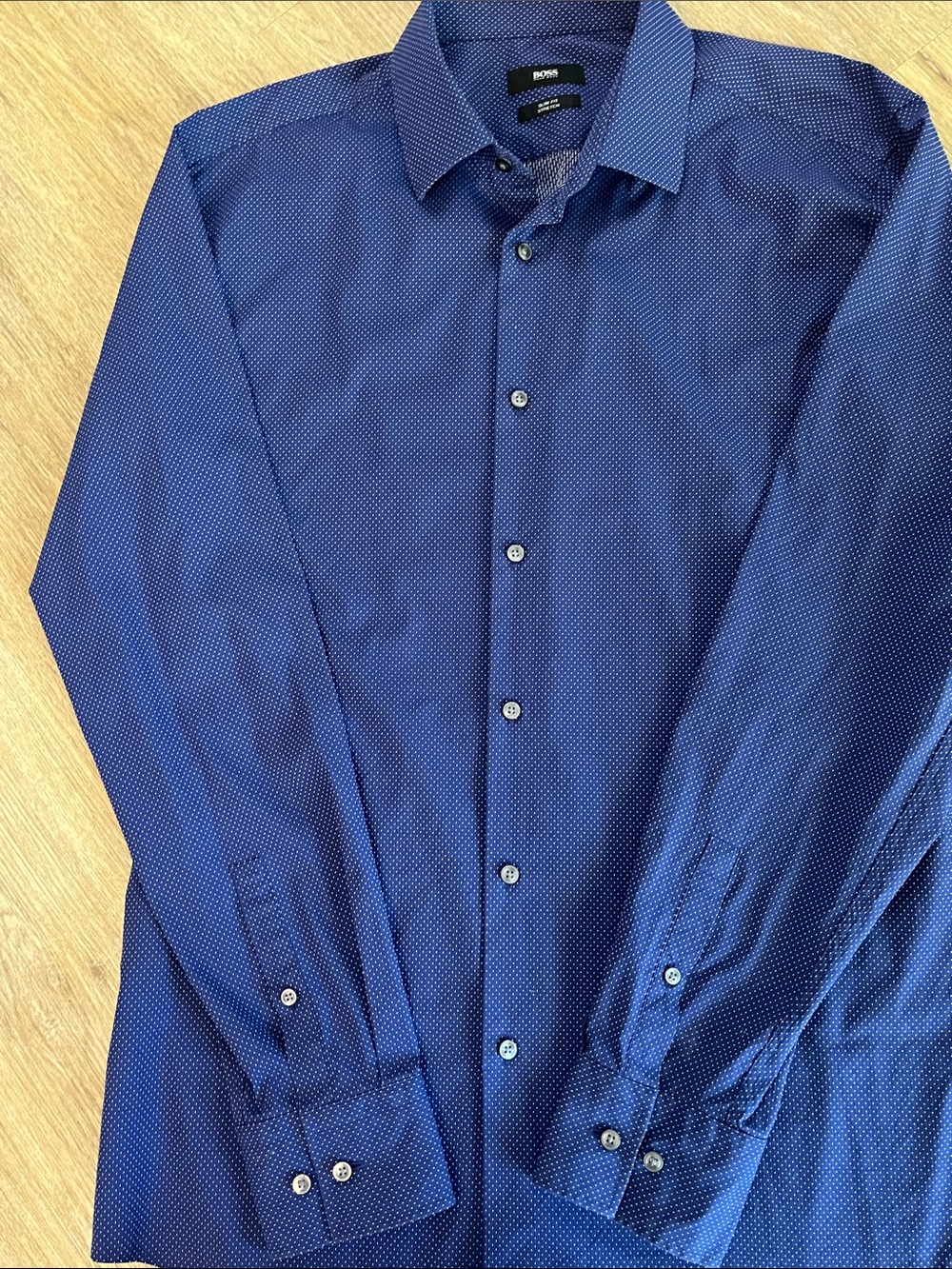 BOSS Hugo Boss Slim Fit Men’s Blue Polka Dot Stretch Dress Shirt size 16.5